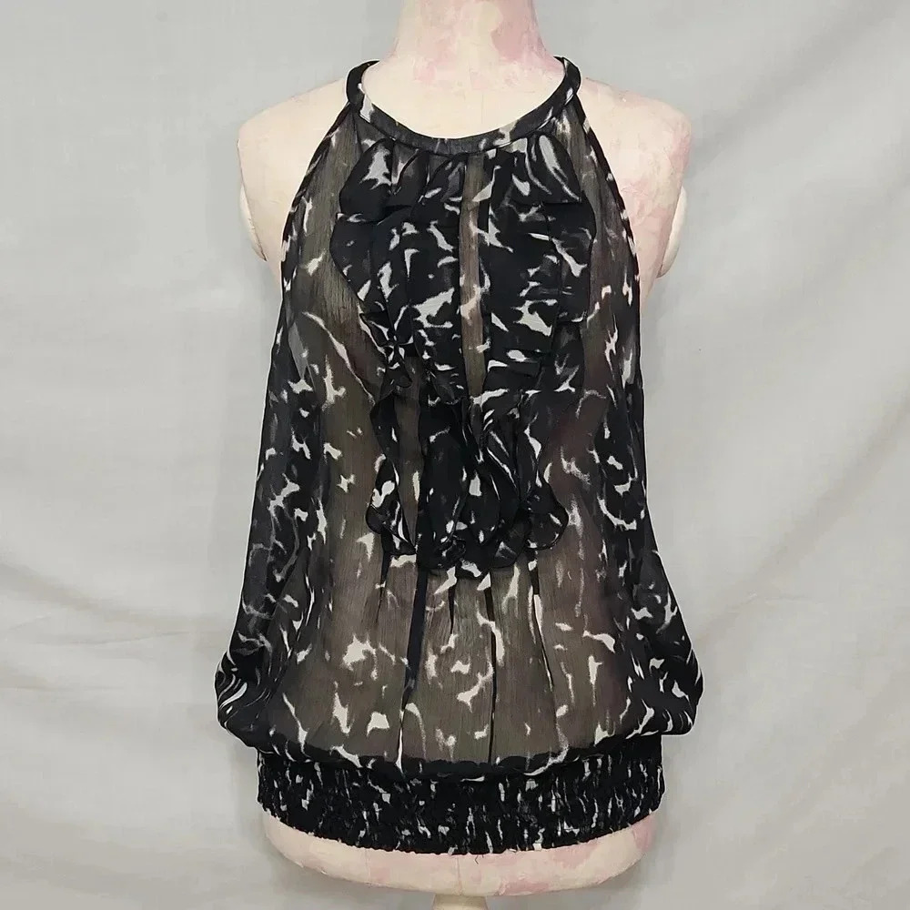 The Limited Cheetah Print Sheer Tank Top with Ruffle Detailing